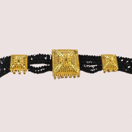 Handmade Brass Alloy Black Beaded Square Pendant Choker